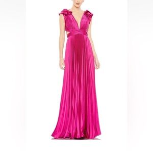 Ieena for Mac Duggal Pink Pleated Cut Out Lace Up Back Gown 26729!Size 0 NWT